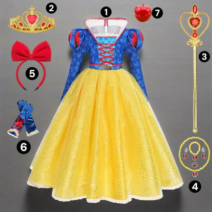 Deluxe Snow White Gown Set with Accessories Princess Costume Fairy Cosplay for Girls Kids Toddler Carnival Party Vestido