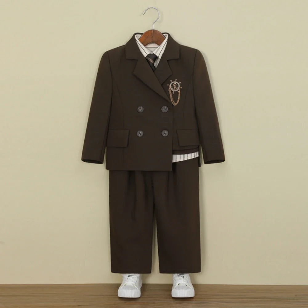 Casual Handsome Kids Suit Set 6 Pieces 90-160cm Notched Lapel Boys Formal Suits For Piano Performance Stylish Party Tuxedo