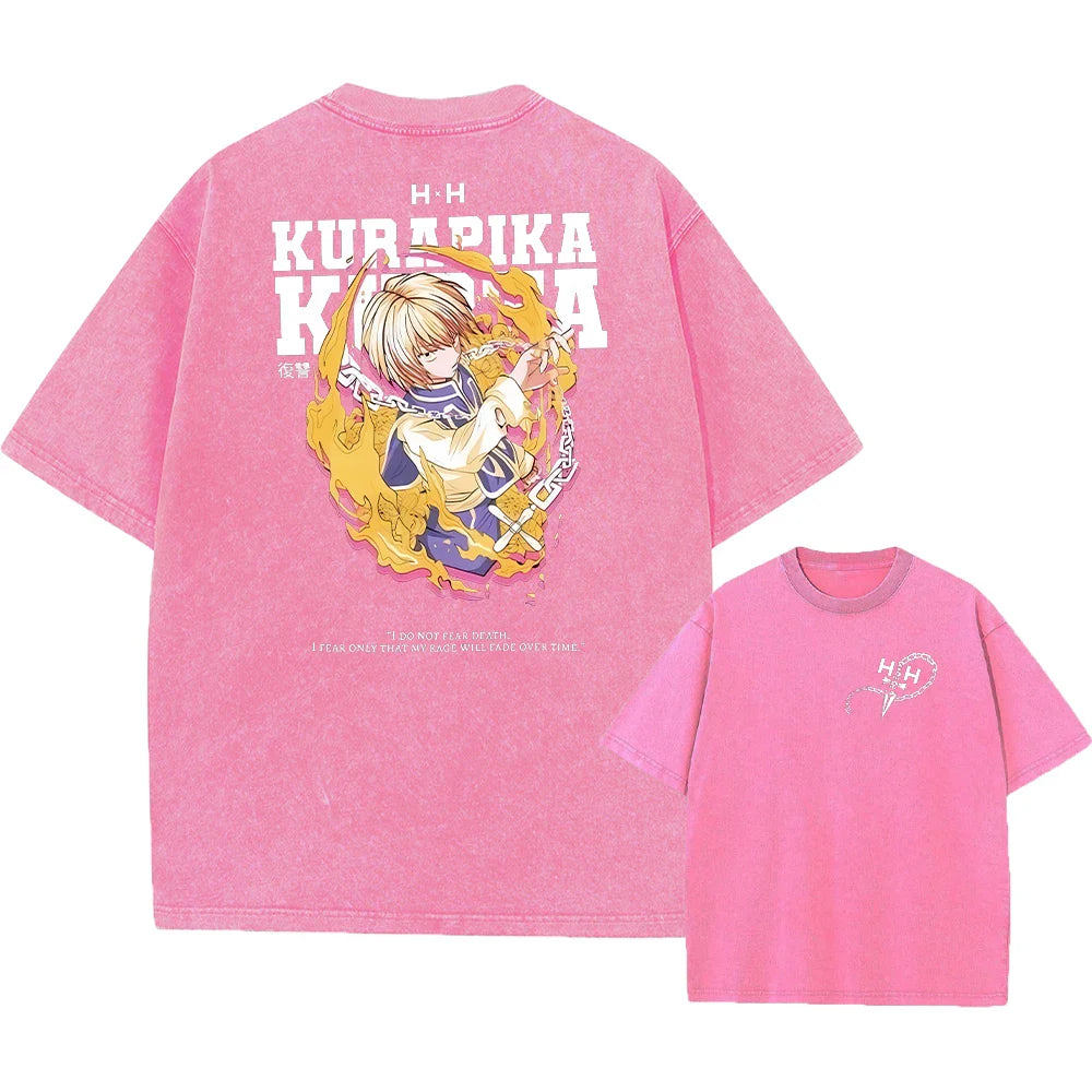 Anime Hunter X Hunter Hisoka And Chrollo Logo Washed Graphic TShirt Men Vintage T-Shirts Casual Cotton Streetwear Harajuku Top