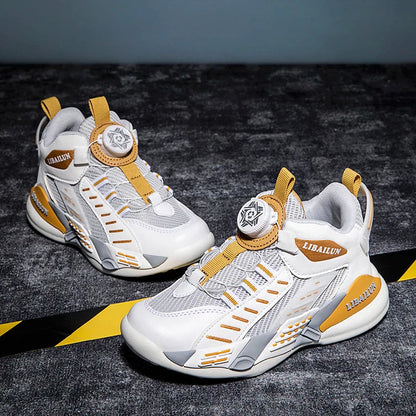 New Children Basketball Shoes Swivel Button Boys Fashion Sneakers Girls School Sport Shoes Kids Casual Trainers Outdoor Shoes