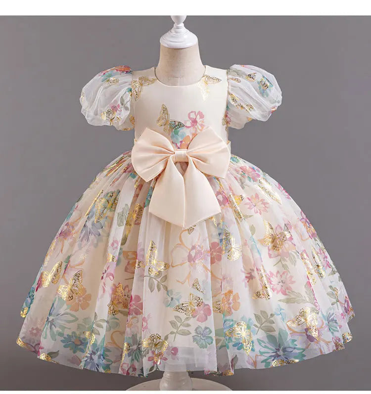 Bow Flower Girl Dresses for Weddings Lace Short Sleeve Girls Party Dresses Summer Children Bridesmaid Dress 1-7 Years