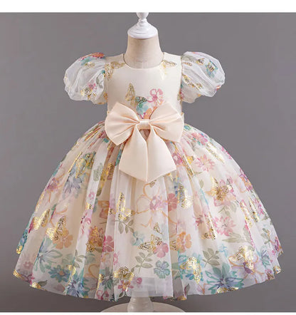 Bow Flower Girl Dresses for Weddings Lace Short Sleeve Girls Party Dresses Summer Children Bridesmaid Dress 1-7 Years