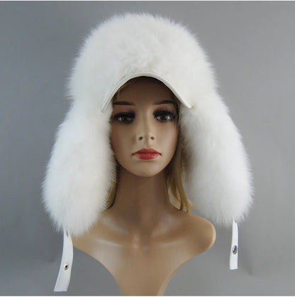 100% Real Fox Fur Hat Women's Russian Ushanka Aviator Trapper Snow Skiing Hat Caps Earflap Winter Raccoon Fur Bomber Hat