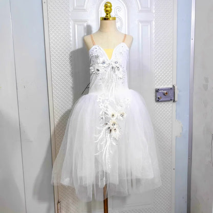 Long Ballet Tutu Skirts Blue 3d Flower Dress Performance Costumes Princess Dance Practice Romantic Dress