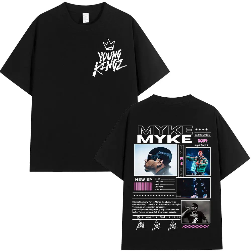 Rapper Myke Towers Graphic T-shirts Men Women Fashion Hip Hop Oversized T Shirt Comfort Cotton Short Sleeve T-shirt Streetwear