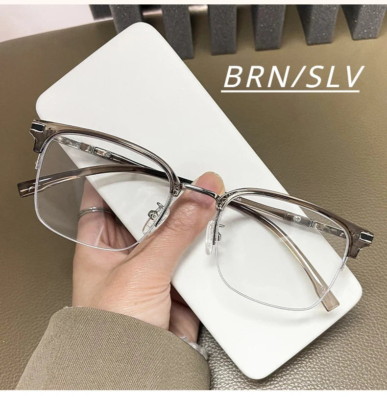 Men's Business Classic Half Frame Anti Blue Light Reading Glasses Myopia Hyperopia Customizable Prescription TR2242