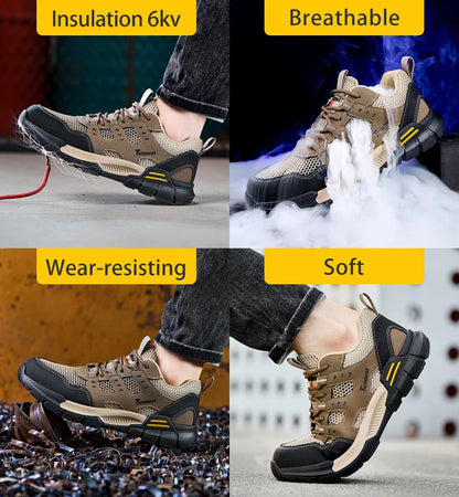 Men's safety shoes, anti smashing and anti stabbing work shoes, lightweight and breathable safety boots, tactical boots