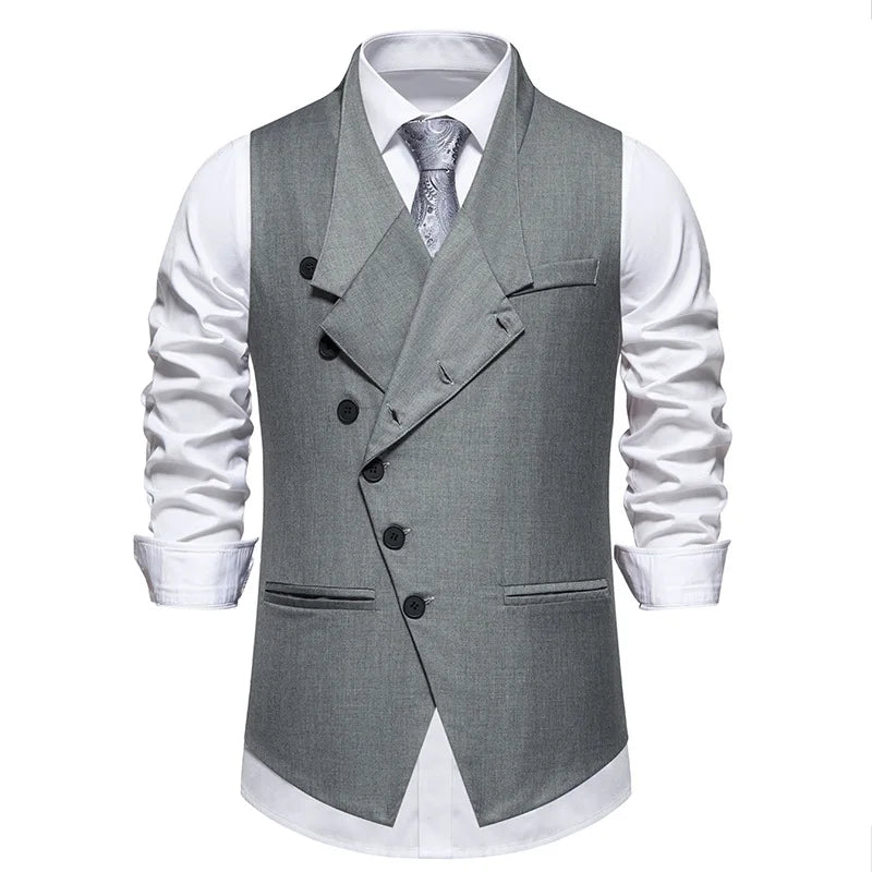 Man Suit Vest Spring Autumn Thin Solid Stand Collar Male Waist Slim Sleeveless Single-breasted Business Wedding Men Vest