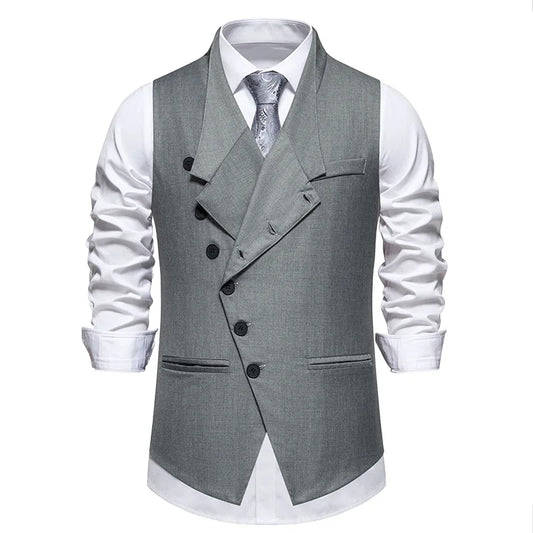 Man Suit Vest Spring Autumn Thin Solid Stand Collar Male Waist Slim Sleeveless Single-breasted Business Wedding Men Vest