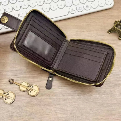 Portefeuille court en cuir PU personnalisé avec chaîne pour homme, portefeuille bifold marron élégant avec nom et texte gravés pour la Saint-Valentin et les anniversaires
