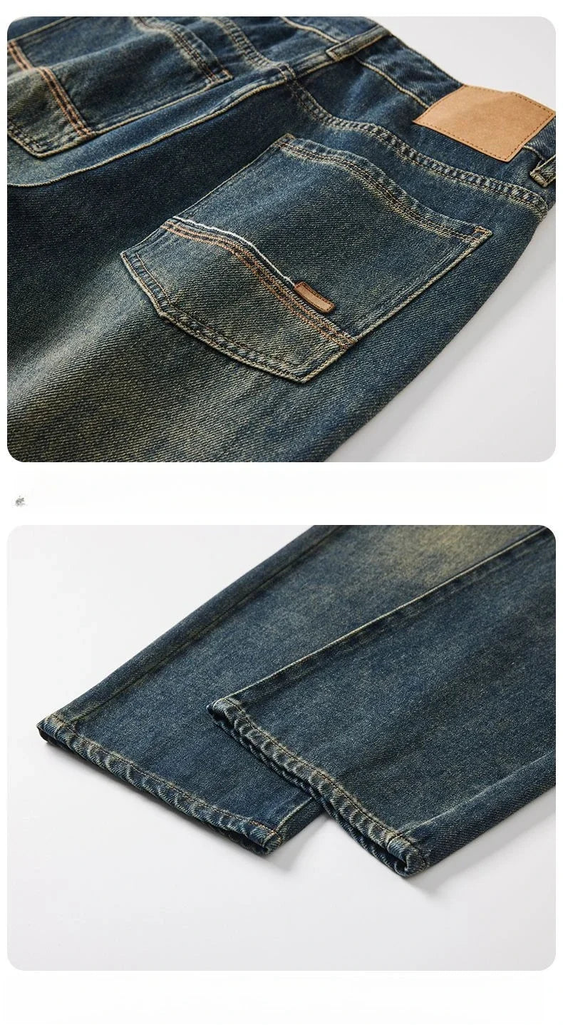 Cotton Baggy Men Wide Leg Jeans Retro Loose Streetwear Fashion Korean Straight Washed Denim Trousers High Quality Brand Clothes