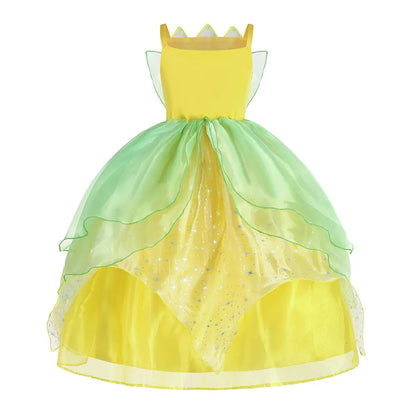 Toddler Birthday Party Green Dress Children's Day Tiana Inspired Delicate Princess Frock Girls Fairy Tale Gown Halloween Apparel