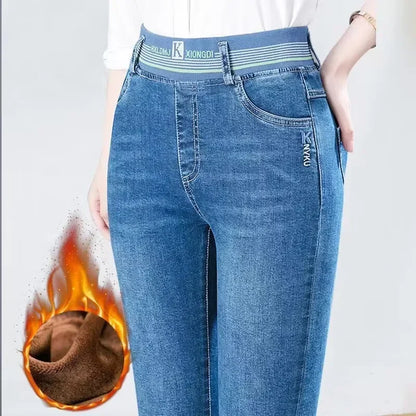 Winter Plus Velvet Stretch Jeans Women Oversize 40 High Waist Skinny Vaqueros Thick Warm Denim Trousers Fashion Mom Pencil Pants