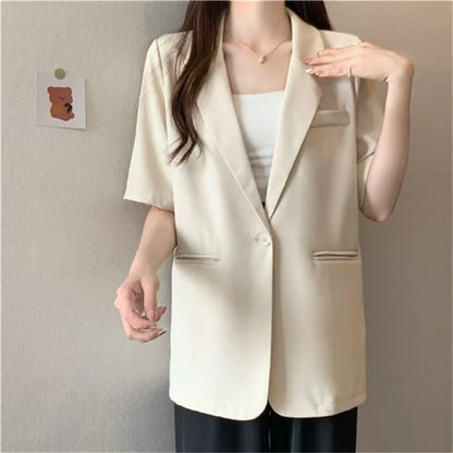 2026 Female Short Sleeved Suit Coat Women Summer Loose Fitting Solid Color Blazer Jacket Ladies Korean Leisure Tops Outerwear