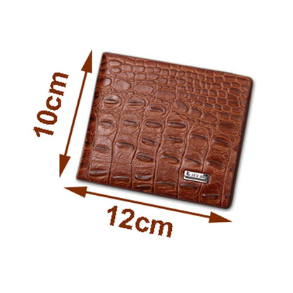 Men's Crocodile Pattern Genuine Leather Wallet - Small Bifold Clutch Purse with Secure Clamp