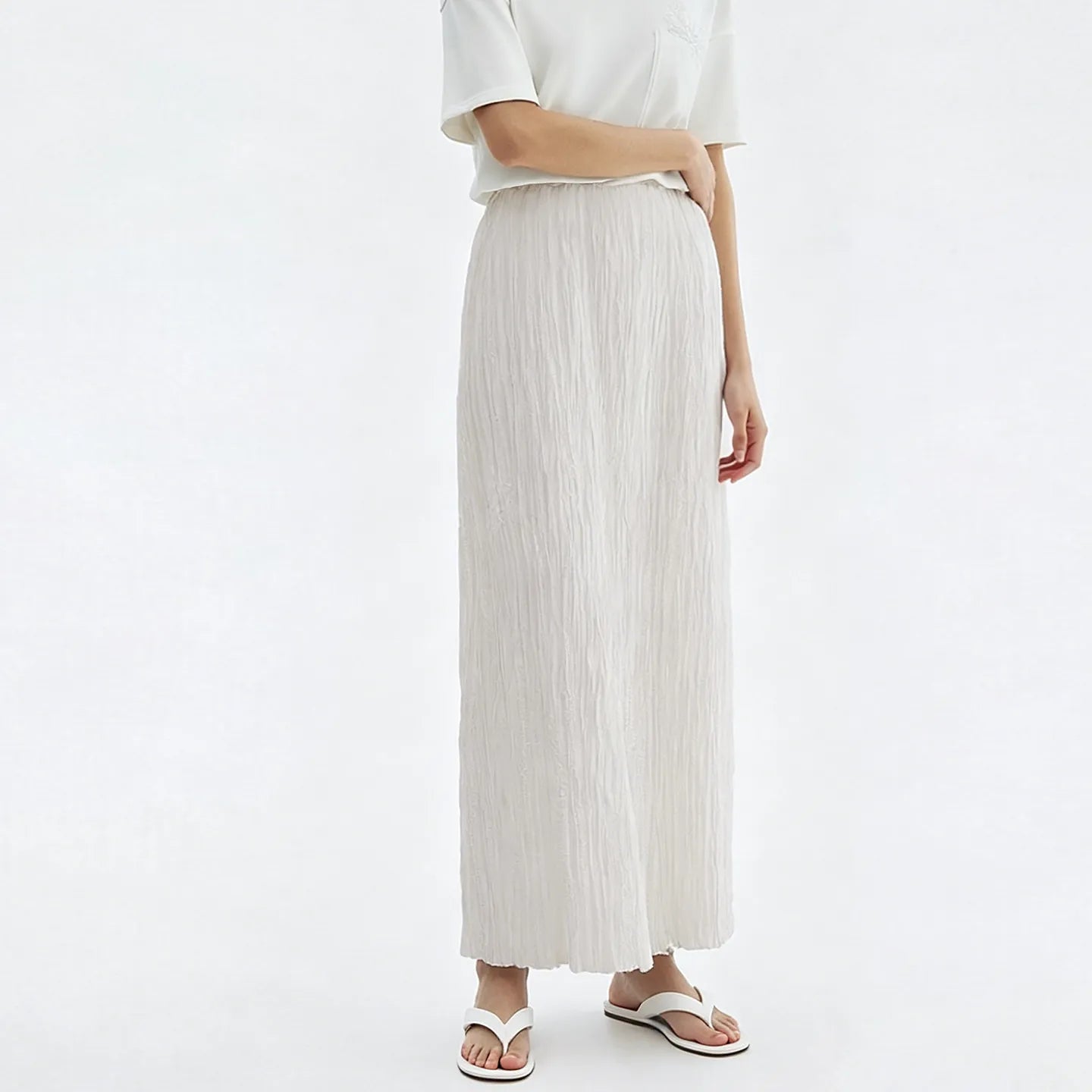 Pleated Women's Skirt 2026 Summer New Elastic Waist Flowy A-Line Midi Skirt Casual Versatile Women's Clothing 12622123