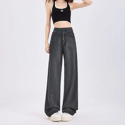 Woman Jeans 100% Lyocell Breathable Denim Wide Leg Towel Sweep drape loose 2025 Summer ice silk Baggy Famale Denim Pants 5 Color