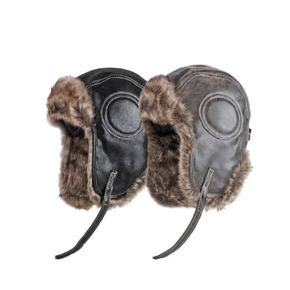Men's and Women's Outdoor Warm Cap Lei Feng Cap Leather Thickening Riding Cold Cap Winter Warm Ear Protection Pilot Hat