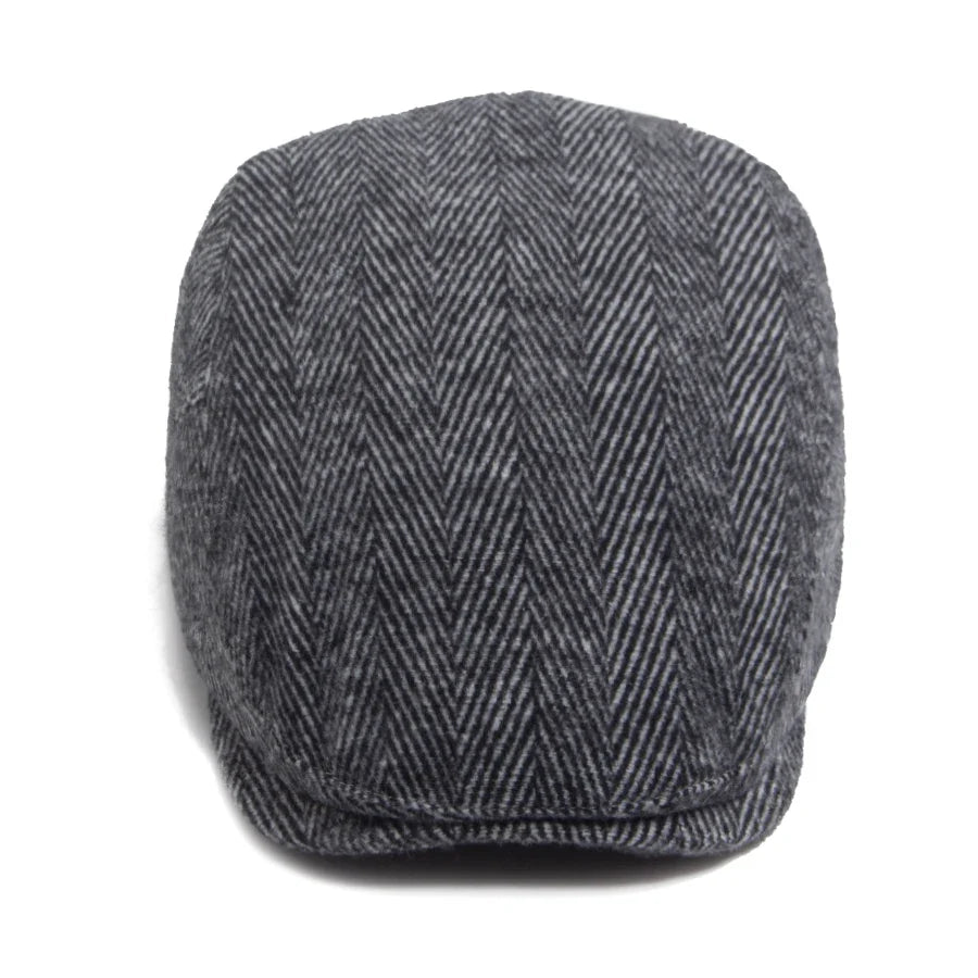 Vintage Big Herringbone Beret For Men Autumn Winter Warm Casual Newsboy Cap Fashion Women Flat Hat Double Breasted Adjustable