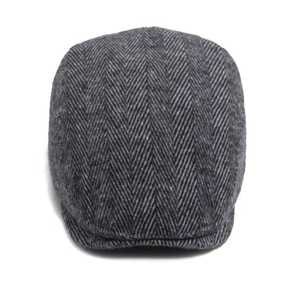 Vintage Big Herringbone Beret For Men Autumn Winter Warm Casual Newsboy Cap Fashion Women Flat Hat Double Breasted Adjustable