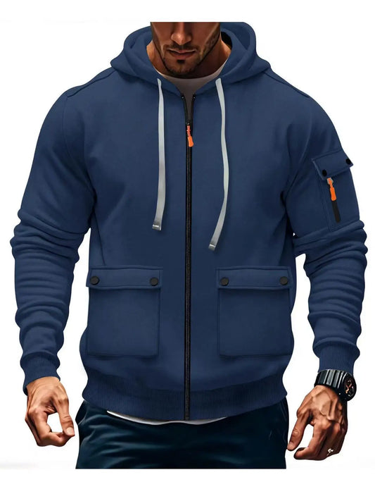Zipper Hoodies 2025 Autumn Winter Men's New Long Sleeve Hooded Sweatshirt Fashion Pocket Decoration Male Fleece Outfit Sports
