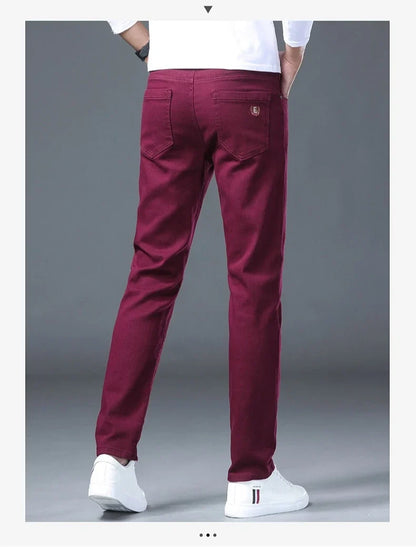 Fashion Classic Jeans Men Solid Color Casual Streetwear Hip-hop Trousers Stretch Slim-fit Embroidered Denim Pants
