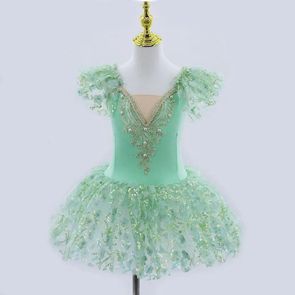 2024 Pink Kids Ballroom Clothing Sequined Flower Tutus Ballet Dress For Girl Modern Dance Tutu Dress Girls Ballet Princess Dress