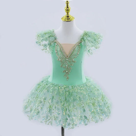 2024 Pink Kids Ballroom Clothing Sequined Flower Tutus Ballet Dress For Girl Modern Dance Tutu Dress Girls Ballet Princess Dress