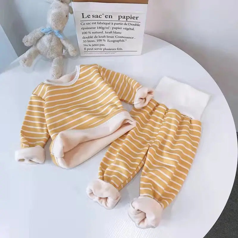 Baby Kids Thermal Underwear Suit Winter Pajamas Thick Plush Children Clothes Set High Waist Autumn Infant Girl Boy Homewear