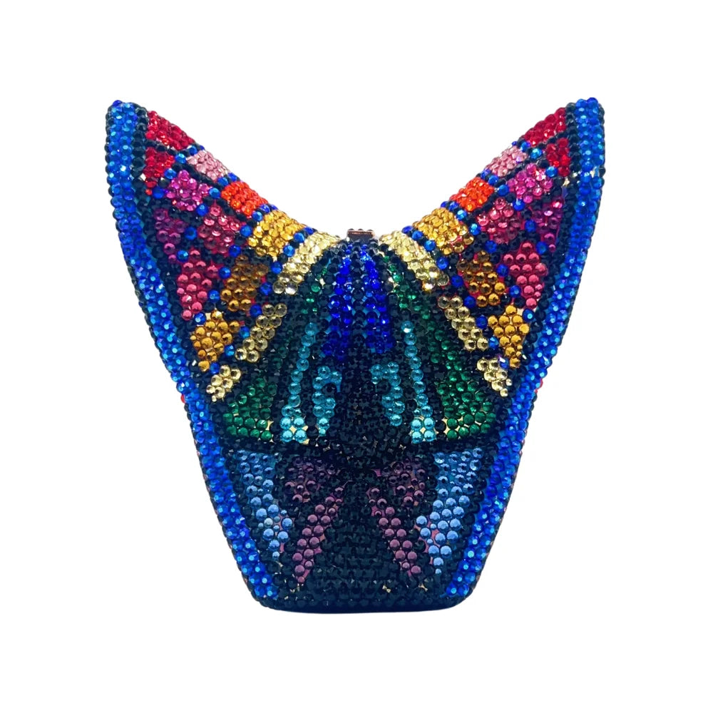 Hot Selling Butterfly Monarch Shaped Crystal Luxury Evening Bag Rhinestone Clutch Purse for Ladies Trendy Metal Frame Handbag