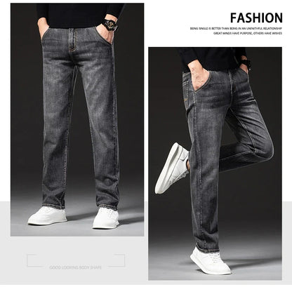 New Spring Summer Plus Size 40 42 44 Men Straight Loose Jeans Business Fashion Denim Stretch Pants Male Brand Trousers