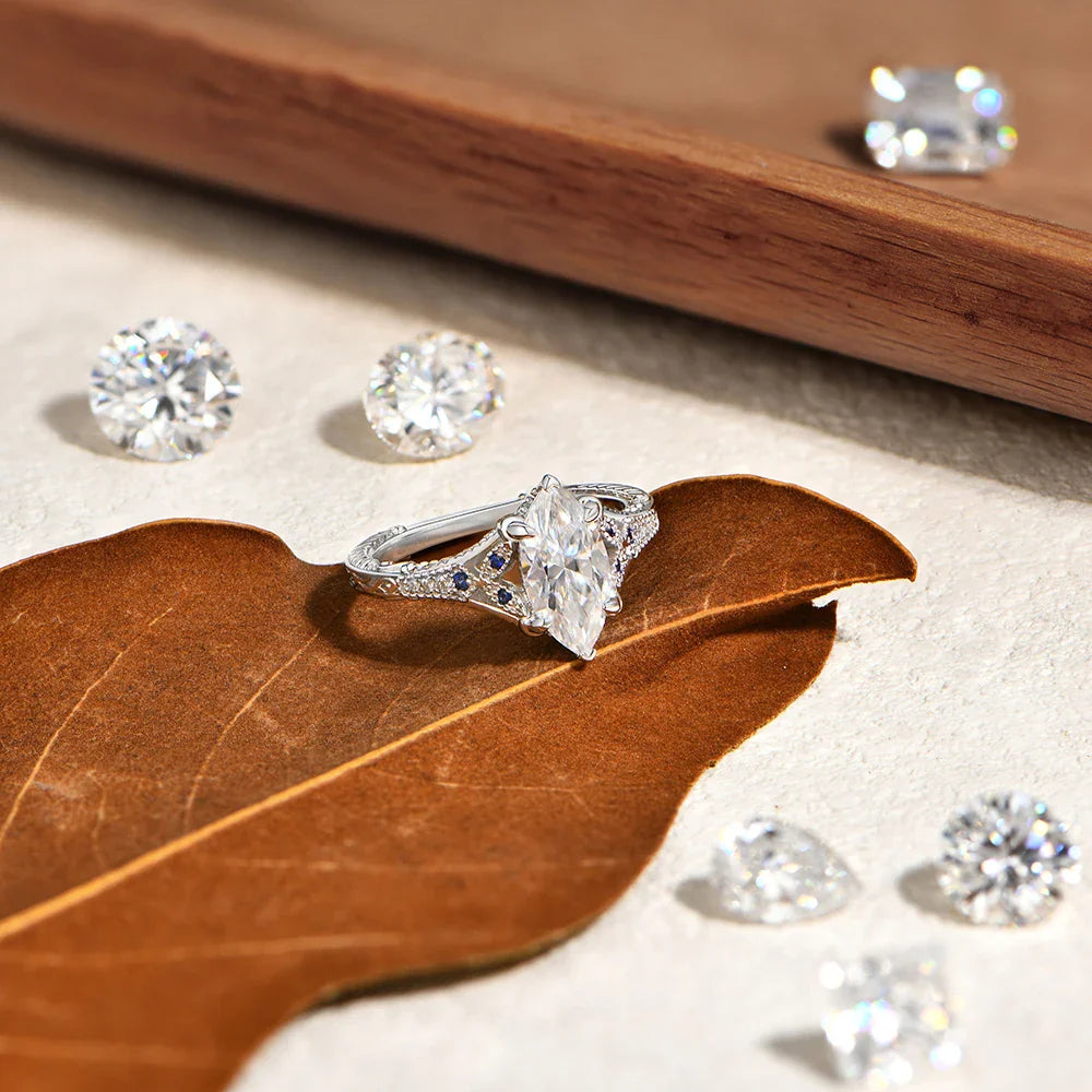 Bague en moissanite ATTAGEMS taille marquise 2 carats avec saphir de laboratoire pour femme en argent sterling 925, bijoux de mariage de luxe personnalisables