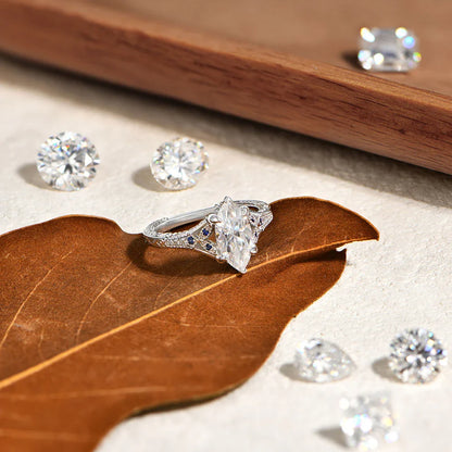 Bague en moissanite ATTAGEMS taille marquise 2 carats avec saphir de laboratoire pour femme en argent sterling 925, bijoux de mariage de luxe personnalisables