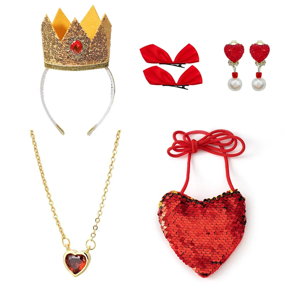 Girls Halloween Party Cosplay Red Queen Gown Clothes Kids Witch Long Sleeves Carnival Outfits Children Masquerade Fancy Costumes