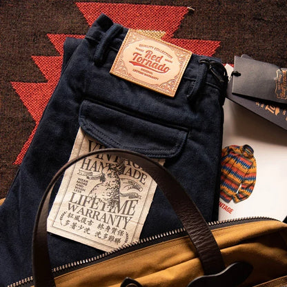 Blue-Black Officer Trousers Slim Straight Fit 14oz Indigo Selvedge Denim Jeans