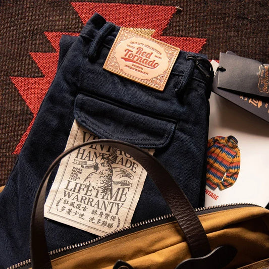 Blue-Black Officer Trousers Slim Straight Fit 14oz Indigo Selvedge Denim Jeans