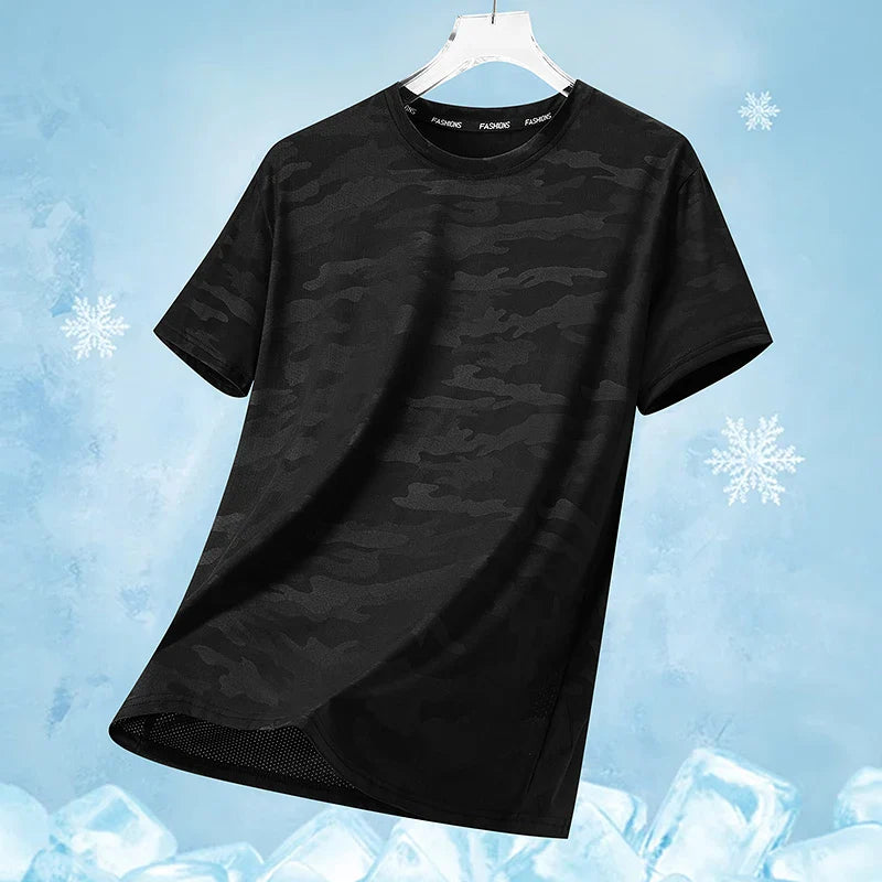 Functional Fabric Mosquito-Resistant Antibacterial Sweat-Wicking Ice Feeling 2025 New Ice Silk T-Shirt Men's Short Sleeve Thin Q