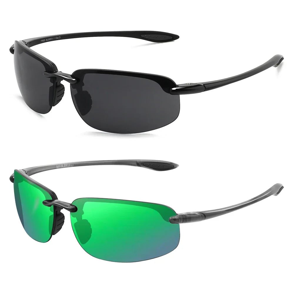 2Pack Polarized Sports Sunglasses for Men Women TR90 Lightweight Rimless Frame UV400 Running Fishing Driving 801