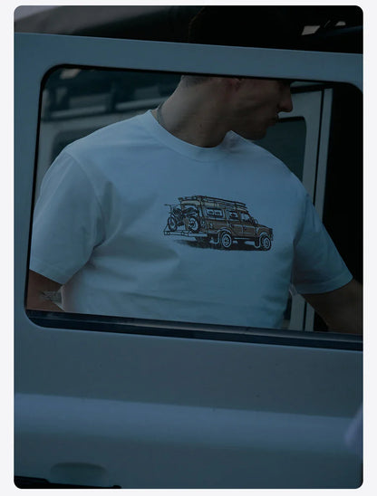 2026 Summer New Oversize 200gsm Coolmax Breathable Moisture Wicking Fabric T-shirts Men Car Print Plus Size Tops