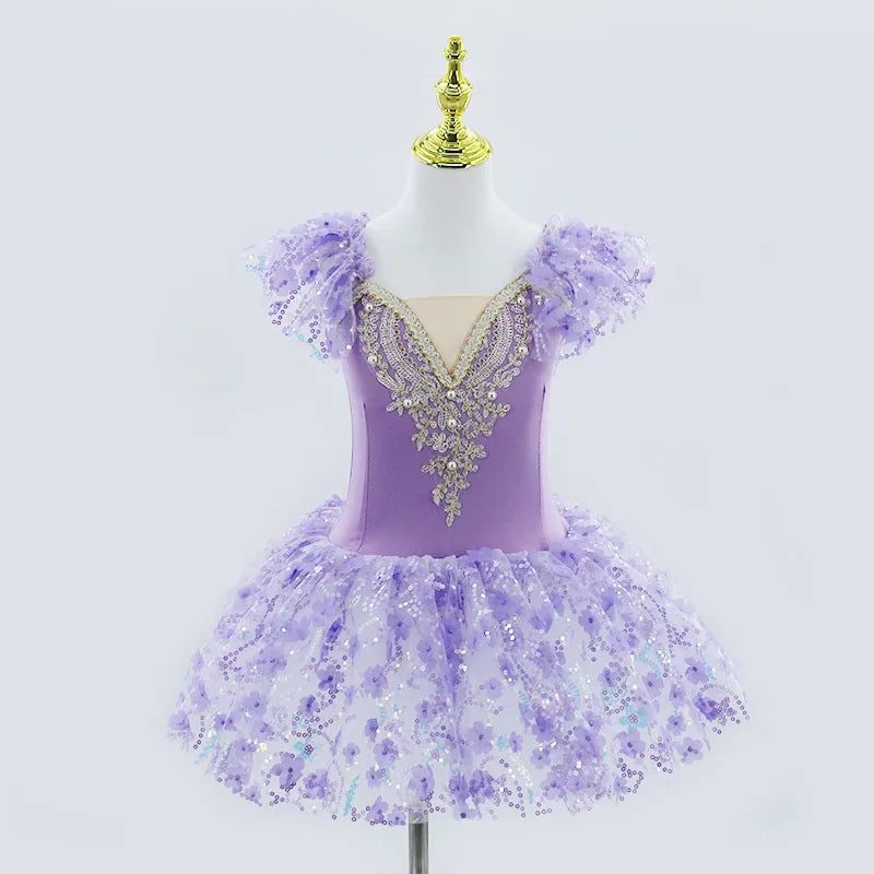 2024 Pink Kids Ballroom Clothing Sequined Flower Tutus Ballet Dress For Girl Modern Dance Tutu Dress Girls Ballet Princess Dress