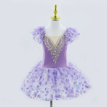 2024 Pink Kids Ballroom Clothing Sequined Flower Tutus Ballet Dress For Girl Modern Dance Tutu Dress Girls Ballet Princess Dress