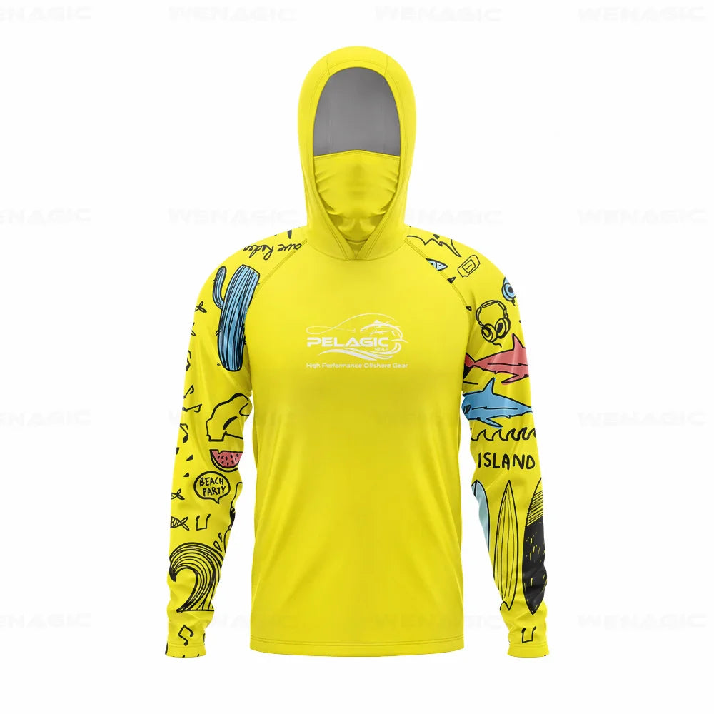 Men Hood Fishing Shirt long sleeve Fishing clothing fishing t shirt uv protection fishing shirt Fishing Apparel