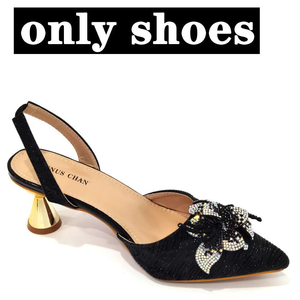 FASHION SHOE Sandals Women 2022 High Heels sexy Green Color Rhinestone Flowers Party Pumps Wedding Shoe and Matching Bag Set