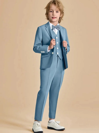 Handsome Boys Slim Fit Suits 3 Pieces Piano Performance Wear Notched Lapel Kids Suit Set Wedding Party Outfit Plus Size Tuxedo