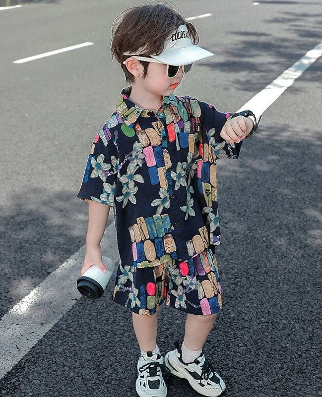 Printed Shirt Korean Clothing Children Top Children's From 8 12 Years Summer Suit for Boy Kids Boys Clothes Set 4 Old Costume 7