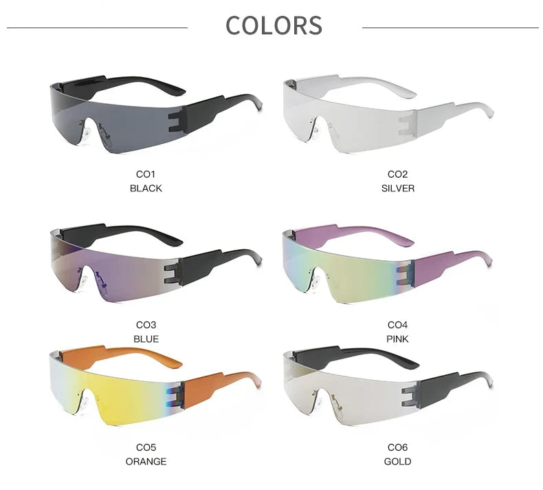 Cycling Punk One Piece Sunglasses Women Goggle Mirrored Y2K Sun Glasses Men 2000'S Wrap Around Eyeglasses Fashion Eyewear