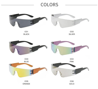 Cycling Punk One Piece Sunglasses Women Goggle Mirrored Y2K Sun Glasses Men 2000'S Wrap Around Eyeglasses Fashion Eyewear