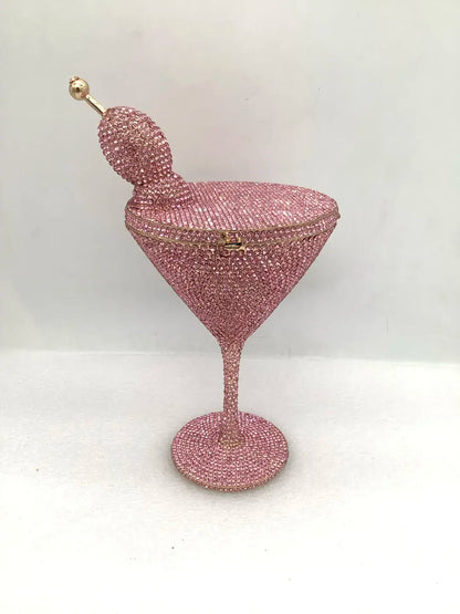 Cherry Martini Gold Rhinestone Evening Cocktail Party Handbag Women Luxury Bling Crystals Wedding Bridal Clutch Purses