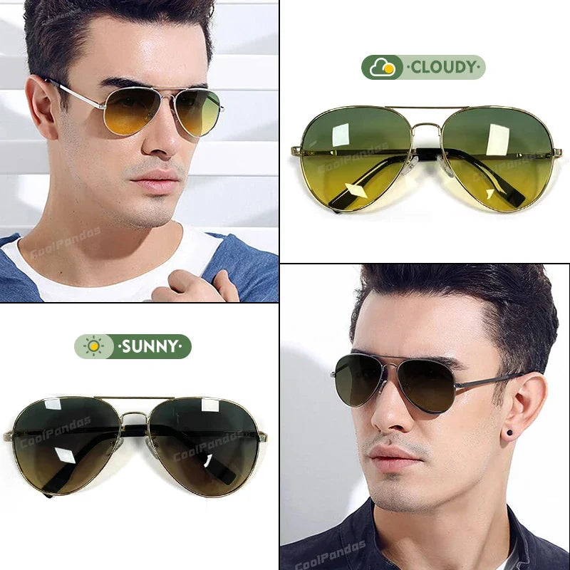Brand Aviation Photochromic Day Night Vison Sunglasses Men Polarized Fashion Sun Glasses Women Safe Driving Anti-Glare UV400