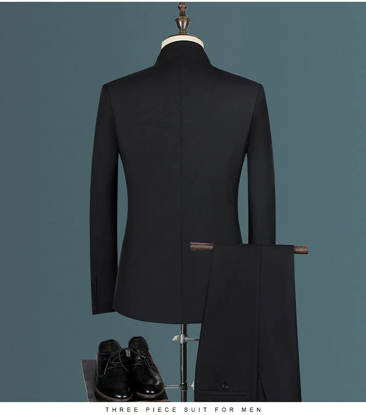 Suit (Blazer+ Vest + Pants) Men's Fashion Gentleman Business Outdoor Standing Collar Gentleman Wedding Work Casual MAO Suit